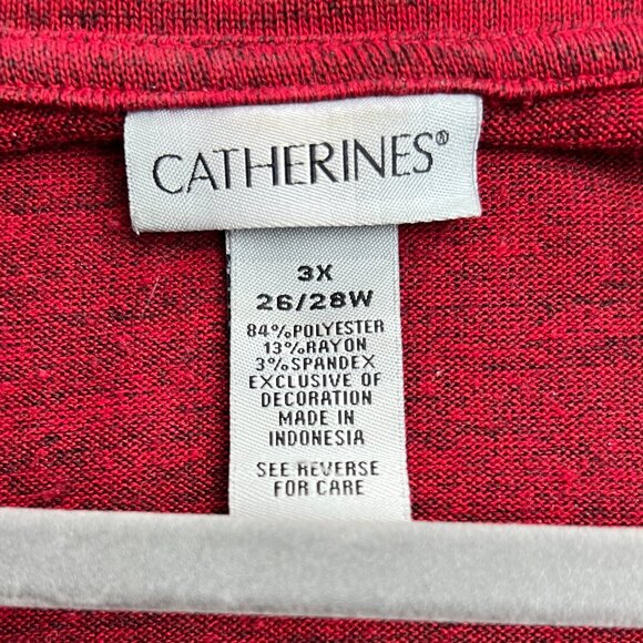 Catherines Red 3/4 Sleeve Christmas Gold Sequins Poinsettia Top SZ 3X/26W-28W - Picture 2 of 4